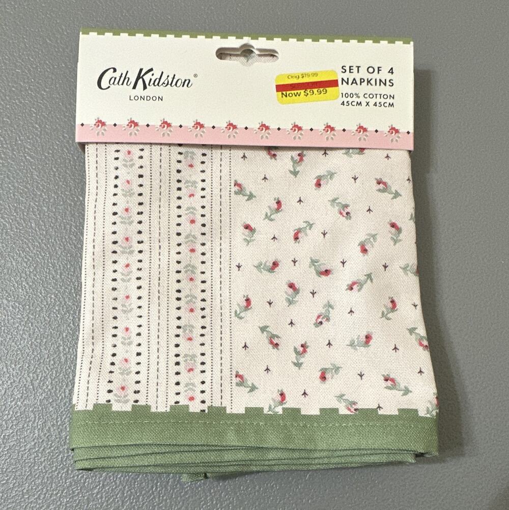 Cath Kidston London 4-Pack 100% Cotton 45cm Square Napkins Floral Birds AP1042